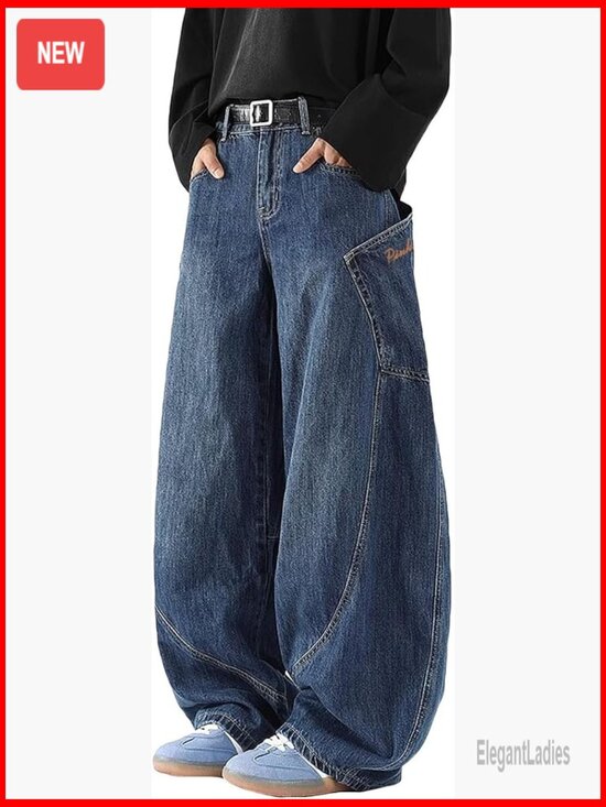 Denim - Baggy Barrel Wide Leg Jeans Loose Fit Streetwear Y2K Hip Hop Denim Pants